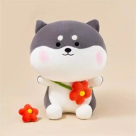 Plyšový maskot psa Shiba Manto, sivý, 35 cm