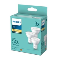 3x GU10 PHILIPS LED žiarovka 4,7W = 50W teplá farba 2700K; 380 lumenov 36°