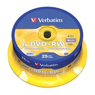 VERBATIM DVD+RW 4,7 GB 4X CAKE*25 43489