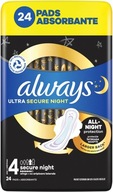 ALWAYS Ultra Secure Night vložky s krídelkami, 24 kusov