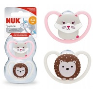 NUK silikónový upokojujúci cumlík 0-6m + puzdro Kitten Hedgehog Pink 2 kusy