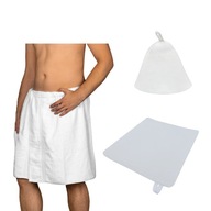 SAUNA SET PÁNSKE FROTÉ COPERTINA KILT ČIAPKA PLSTENÝ KOBEREC BIELY