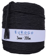 ČIERNA BAVLNENÁ Šnúrka PRE MACRAME 200m 3mm