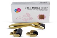 Derma Roller 3v1 zlatý 0,5/1/1,5 mm 180/600/1200 skalp tvár a telo