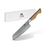 Nôž z damaškovej ocele Shiori Santoku od Jakuba Suchtu 18 cm