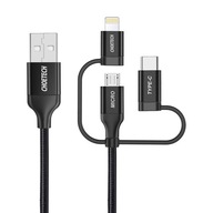 CHOETECH 3V1 USB KÁBEL PRE NABÍJANIE MFI LIGHTNING MICRO USB USB-C 5V 1,2m