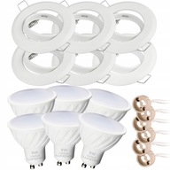 SET 6x GU10 8W LED žiarovka + nástenné svietidlo, BIELE okrúhle