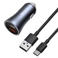 Rýchla autonabíjačka 2x USB 40W QC SCP FCP AFC + USB-C kábel šedý