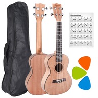 DREVENÁ SOPRÁNOVÁ UKULELE NA NAUČENIE SA HRAŤ 5 FARIEB + OBAL + AKORDY