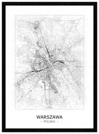 Čiernobiela mapa Varšavy Plagát 50x70 cm