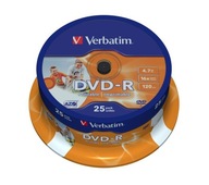 DVD-R Verbatim 16x 4,7 GB (Cake 25) ŠIROKÝ TLAČ