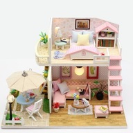 Dvojposchodový DOLLHOUSE, drevený, na zostavenie, LED