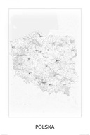 Čiernobiela mapa Poľska Nástenný plagát 61x91,5 cm