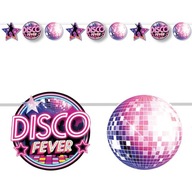 Papierový banner DISCO FEVER, dekorácia z 80. rokov, girlanda, NEÓNOVÉ hviezdy