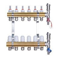 Mosadzný rozvádzač pre podlahové kúrenie, 6 okruhov, kolektorová časť pre PEX rúrky