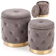 Puf set Glamour POLLY Grey Velour Gold Halmar