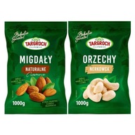 Kešu oriešky 1kg + tmavé mandle 1kg hrášok