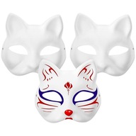 3× Therian Halloween Cat Face Mask DIY Paintable Cat Mask