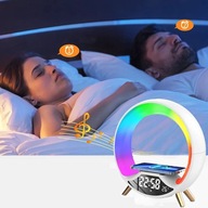 RGB LED stolná lampa s 15W bezdrôtovou nabíjačkou, hodinami a Bluetooth