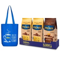 Prima Aroma zrnková káva 3x900g + Prima vrecko