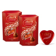 Lindt sada praliniek LINDOR mliečna čokoláda 2x200g a plechovka Srdce 50g