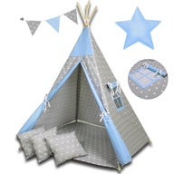 Teepee stan pre deti, modrý s hviezdičkami, vigvam, teepee, hviezdicový vankúš