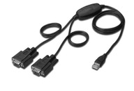 Konvertor/Adaptér USB 2.0 na 2x RS232 (DB9) s káblom USB A M/Ż, 1,5 m dlhý Dig