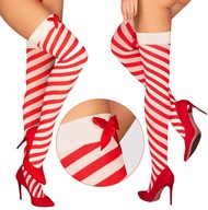 SNEHULIENKA Sexy samonosné pančuchy Santa Claus Ponožky nad kolená ELFA Socks S/M