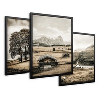 SET Zarámované obrazy plagáty horská krajina sépiový triptych 43x99