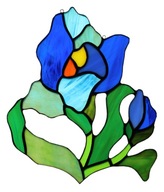 Kvetinová vitráž Secesná Iris Blue na okne