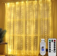 SVETELNÉ ZÁCLONOVÉ LAMPY OKENNÉ GARLANDOVÉ DRÔTY 200 LED 2x2m USB + DIAĽK.