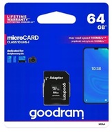 GOODRAM MICROSD CARD 64GB MICRO CL10 SD ADAPTÉR