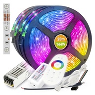 SET Farebný RGB LED pás 20m + diaľkové ovládanie, napájanie