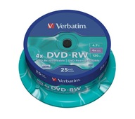 25 VERBATIM DVD-RW DISKOV 4,7GB PREPISOVATEĽNÝCH!!