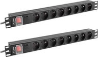 Lanberg Rack PDU predlžovací kábel 19" 2m 8 zásuviek čierny x2