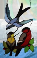 Poľské vitráže Tiffany vtáky trojité vertikálne