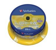 DVD+RW Verbatim 4x 4,7 GB (Cake 25) MATNÝ STRIEBORNÝ