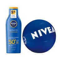 NIVEA SUN Protect & Moisture ochranný balzam SPF 50+, 200 ml + plážová loptička