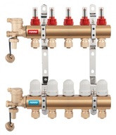 11-cestný mosadzný rozvádzač s termostatom/prietokovými ventilmi/PEX konektormi