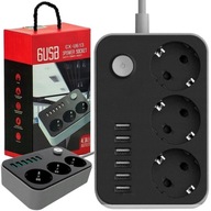 Predlžovací napájací pásik 3 ZÁSUVKY + 6 USB 4A