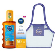 NIVEA SUN Olej na opaľovanie v spreji 200ml + Krém na tvár 50ml + vrecko