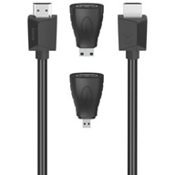 HDMI 2.0b kábel 4096x2160 4K 3D 1,5m + dva microHDMI miniHDMI adaptéry