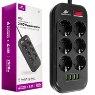 Black Spacetronik Power Strip 10 portov 6AC 4USB IPX6 Vodotesný