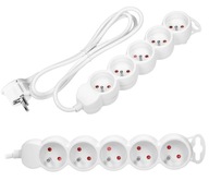 Predlžovací kábel Power Strip 5-cestná zásuvka 230V plochá zástrčka 5m Biela