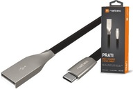 KÁBEL Natec USB-C 1M SPLETOVANÝ SILVER Kovový QC3.0