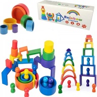 DREVENÉ BLOKOVANIE RAINBOW MONTESSORI PUZZZZ