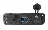 ZÁSUVKA ZAPAĽOVAČA CIGARET 12V+2xUSB 2.1A VOLTMETER MODRÁ