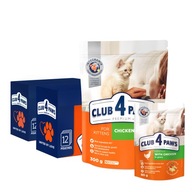 CLUB 4 PAWS mokré krmivo pre mačky - Kurča v omáčke 24x80 g + ZADARMO