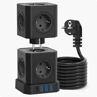 Voomy Stack Power Cube 10 – 2M zásuvka, 3 USB-A a 1 USB-C 20W čierna