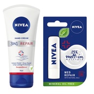 NIVEA Regeneračný rúž + sada krému na ruky